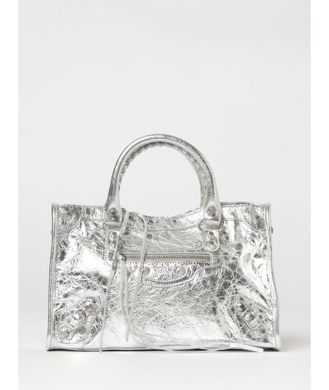 BALENCIAGA Серебряная кожаная сумка тоут, фото 6