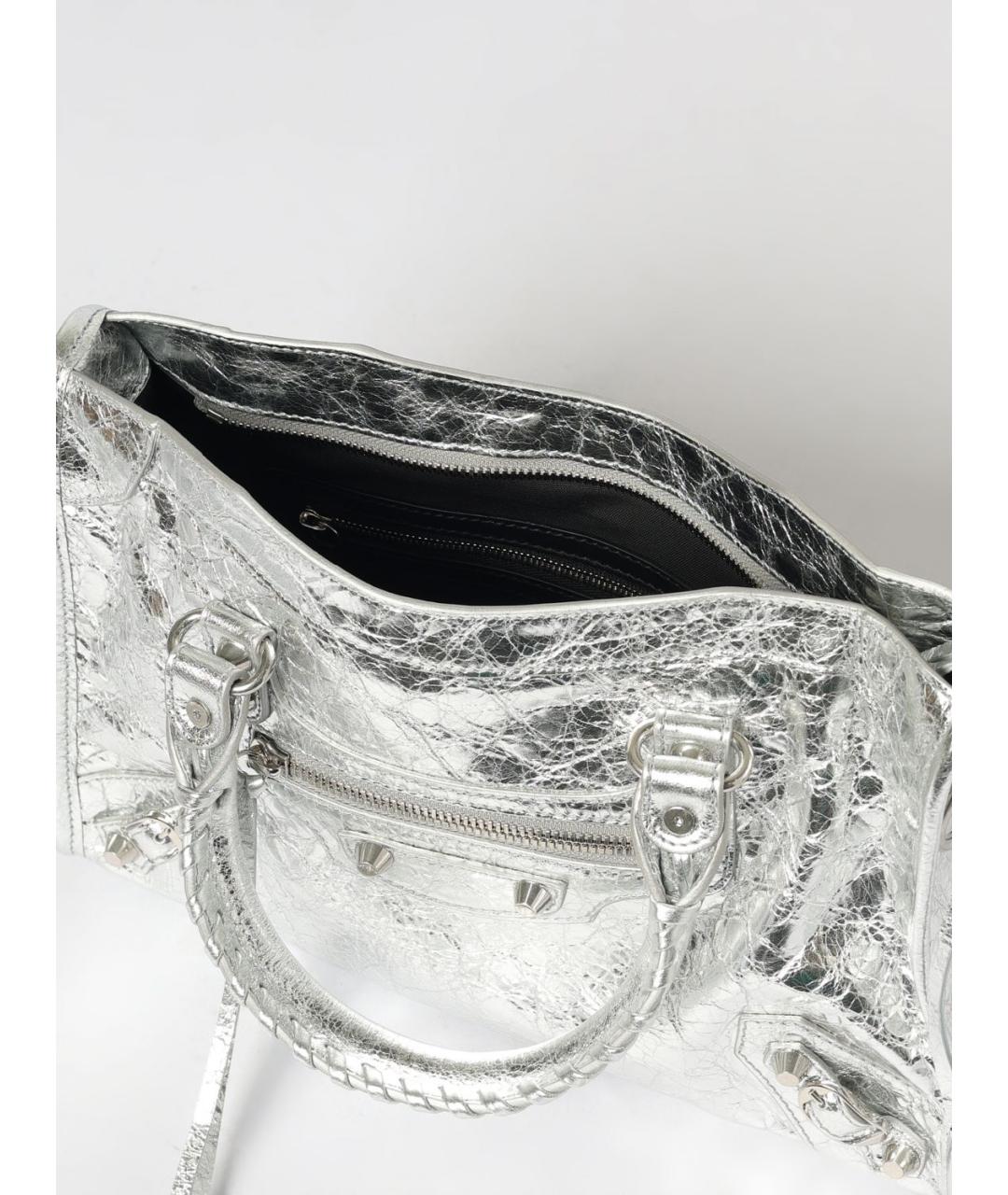 BALENCIAGA Серебряная кожаная сумка тоут, фото 5