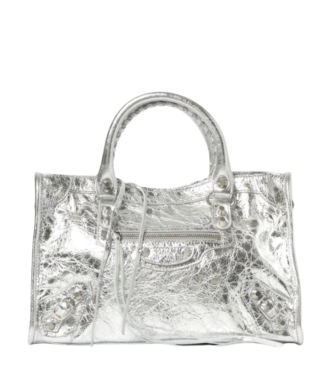 BALENCIAGA Серебряная кожаная сумка тоут, фото 1