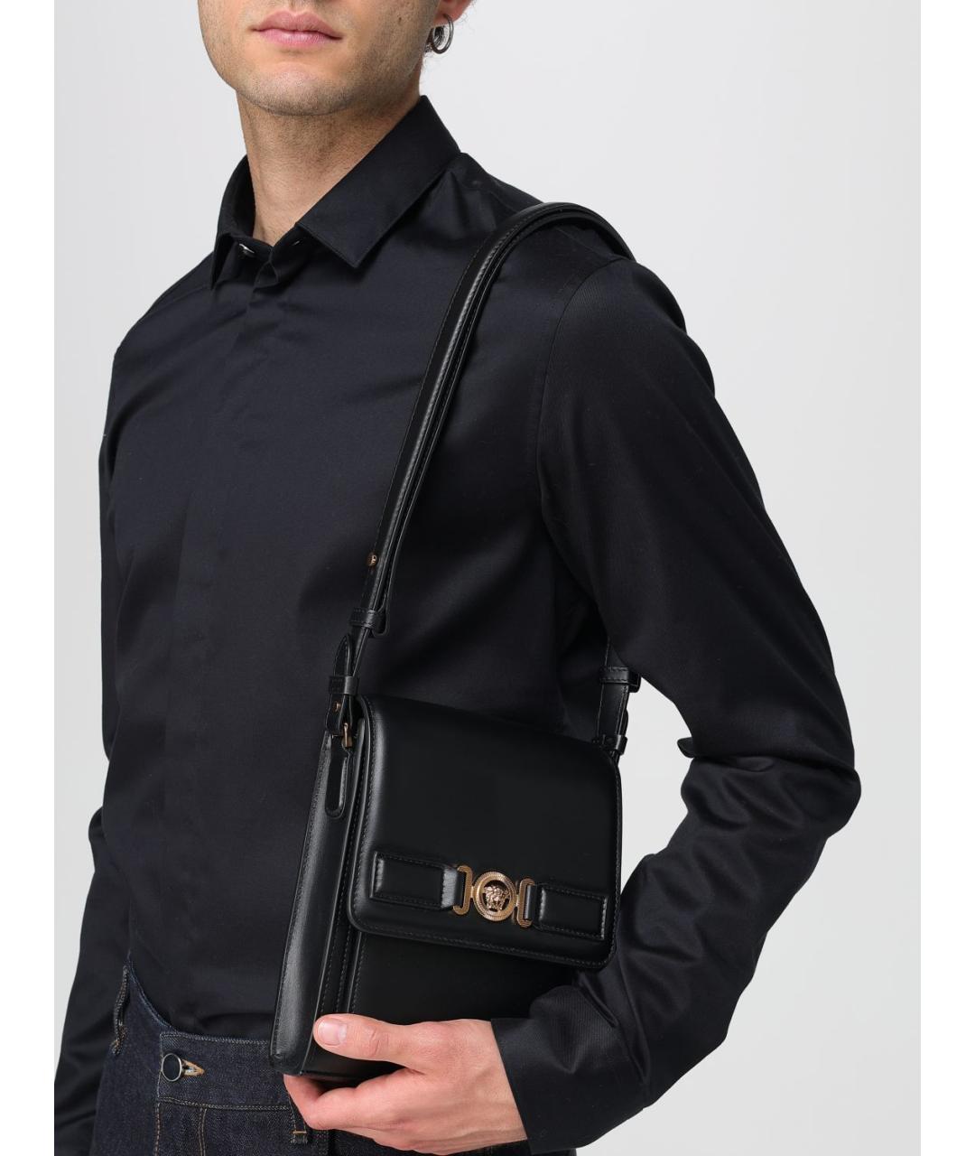 VERSACE Черная кожаная сумка на плечо, фото 2