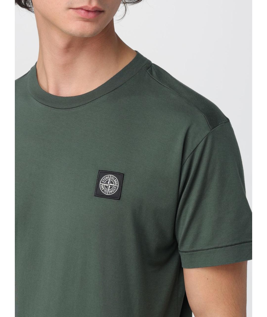STONE ISLAND Зеленая хлопковая футболка, фото 4