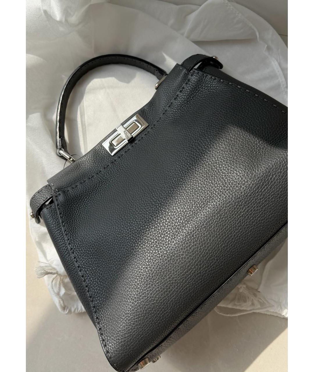 FENDI Черная кожаная сумка с короткими ручками, фото 2