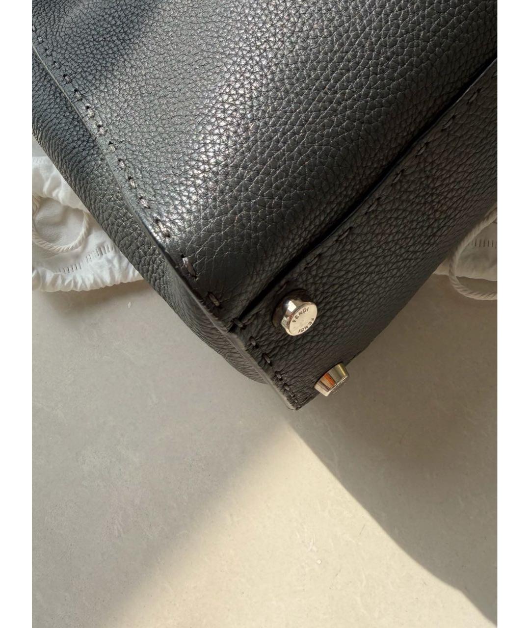 FENDI Черная кожаная сумка с короткими ручками, фото 4