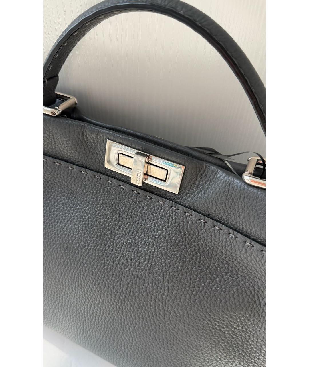 FENDI Черная кожаная сумка с короткими ручками, фото 7