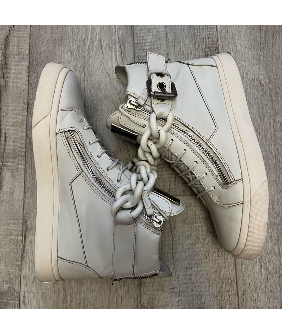 GIUSEPPE ZANOTTI DESIGN Белые кожаные высокие кроссовки / кеды, фото 5