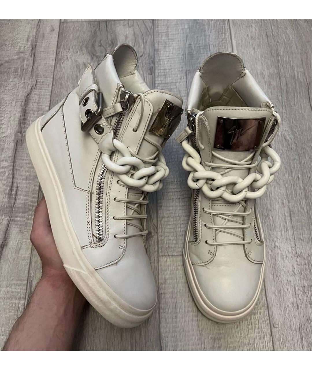 GIUSEPPE ZANOTTI DESIGN Белые кожаные высокие кроссовки / кеды, фото 2