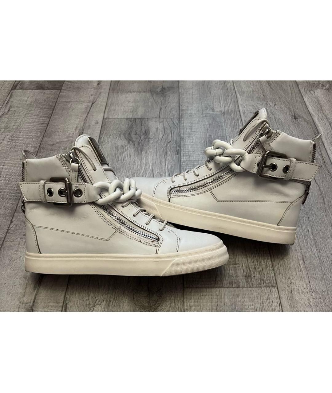 GIUSEPPE ZANOTTI DESIGN Белые кожаные высокие кроссовки / кеды, фото 3