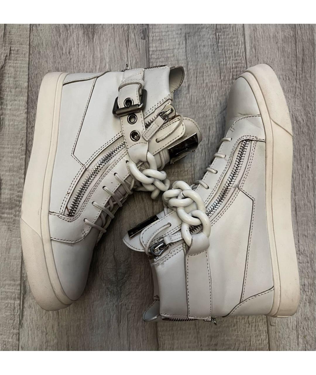 GIUSEPPE ZANOTTI DESIGN Белые кожаные высокие кроссовки / кеды, фото 9