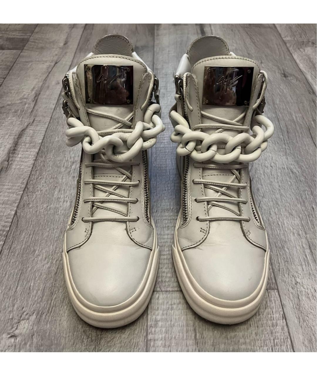 GIUSEPPE ZANOTTI DESIGN Белые кожаные высокие кроссовки / кеды, фото 4