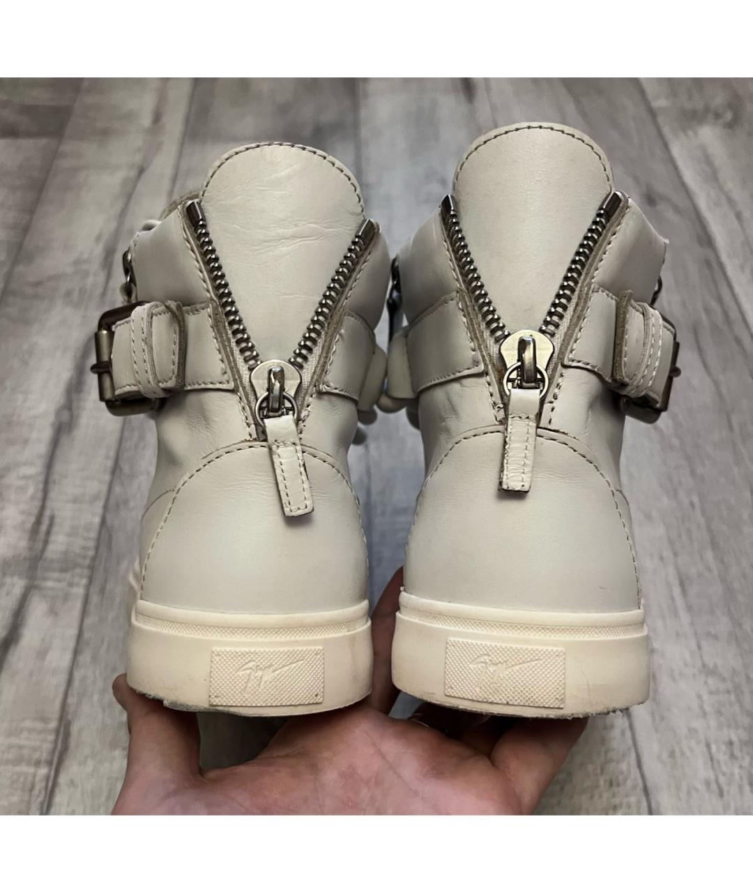 GIUSEPPE ZANOTTI DESIGN Белые кожаные высокие кроссовки / кеды, фото 6
