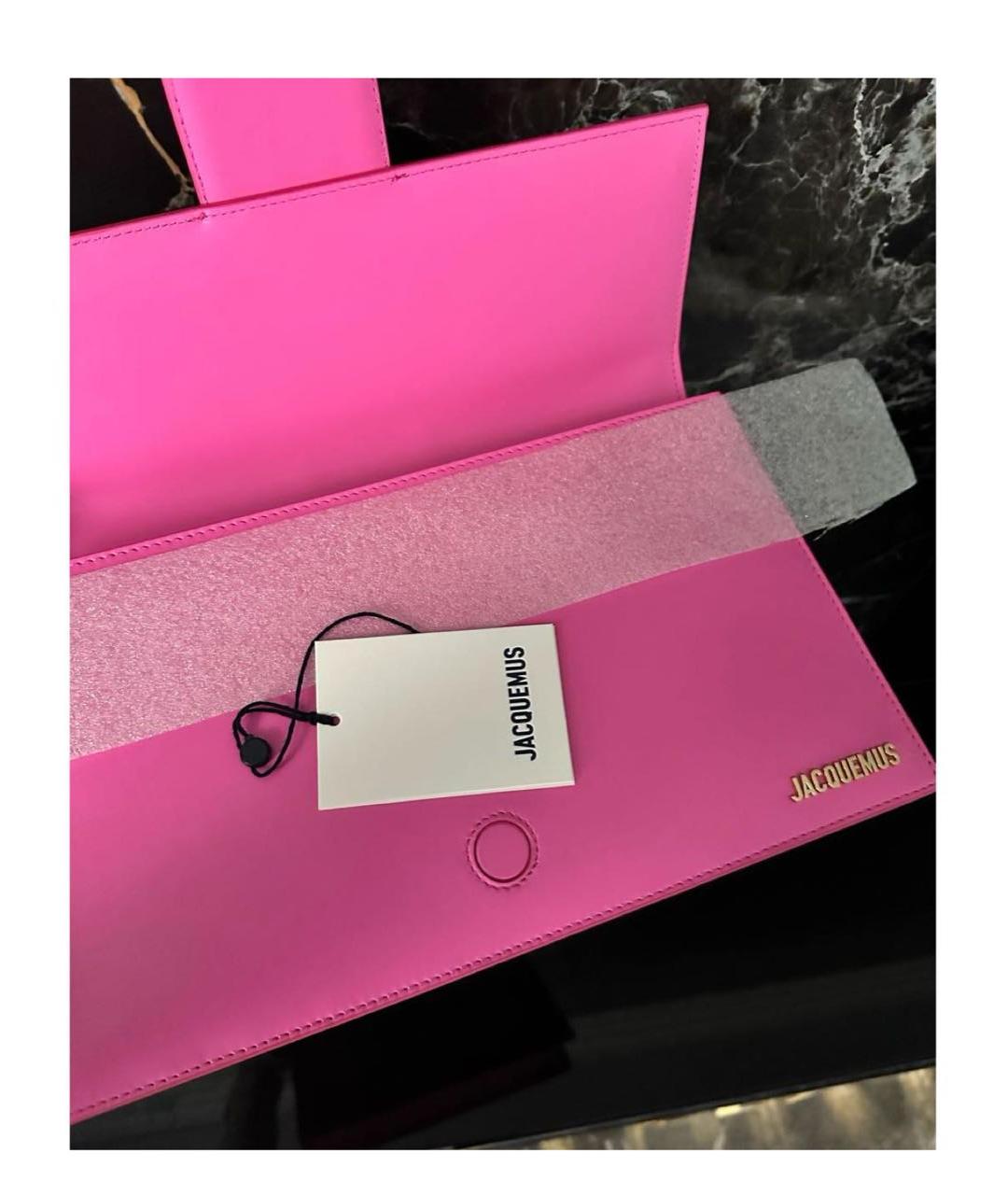 JACQUEMUS Розовая кожаная сумка с короткими ручками, фото 5
