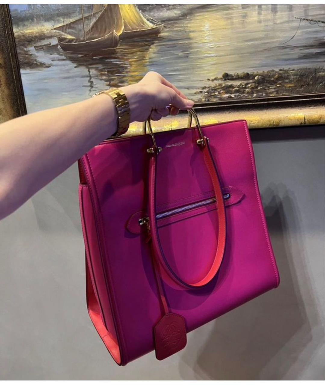 ALEXANDER MCQUEEN Фуксия кожаная сумка тоут, фото 5