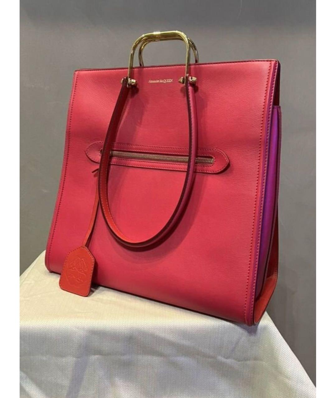 ALEXANDER MCQUEEN Фуксия кожаная сумка тоут, фото 6