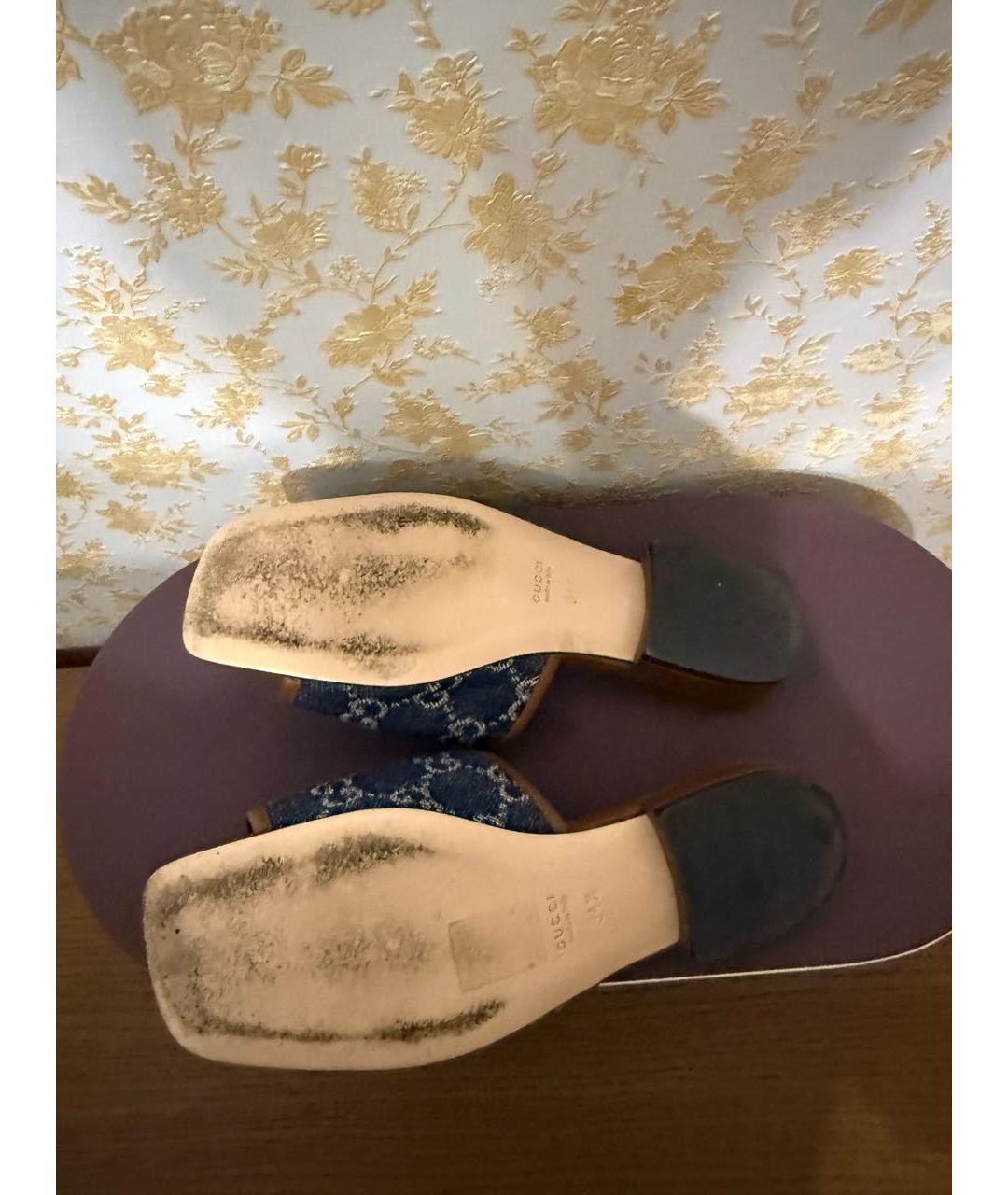 GUCCI Темно-синие текстильные шлепанцы, фото 4