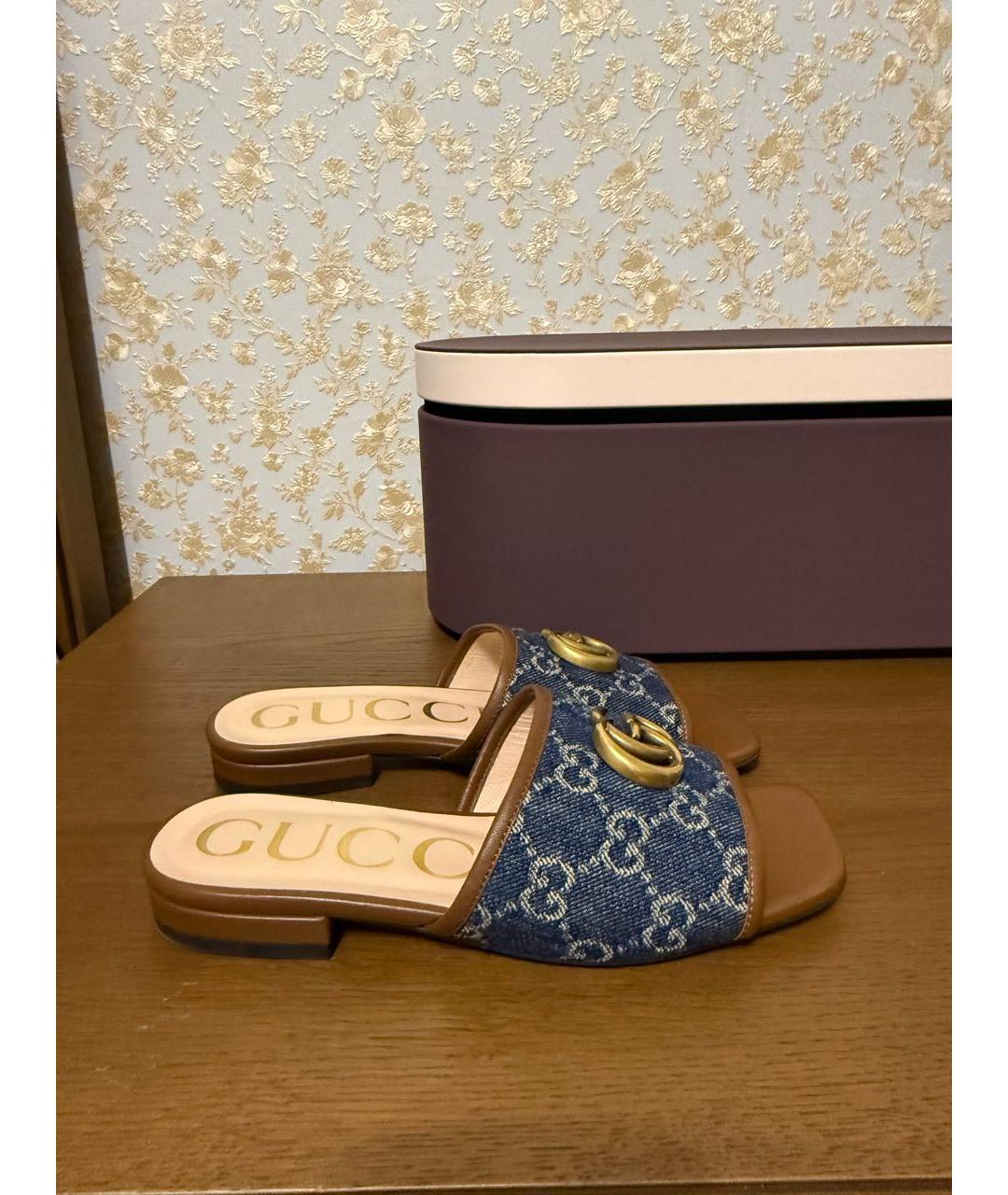 GUCCI Темно-синие текстильные шлепанцы, фото 7