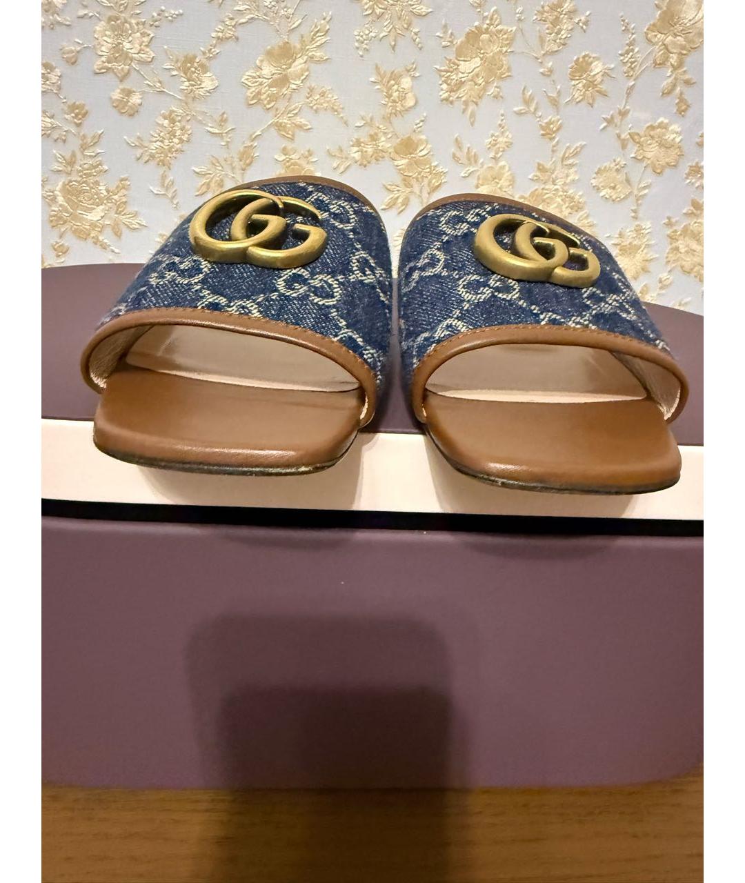 GUCCI Темно-синие текстильные шлепанцы, фото 2