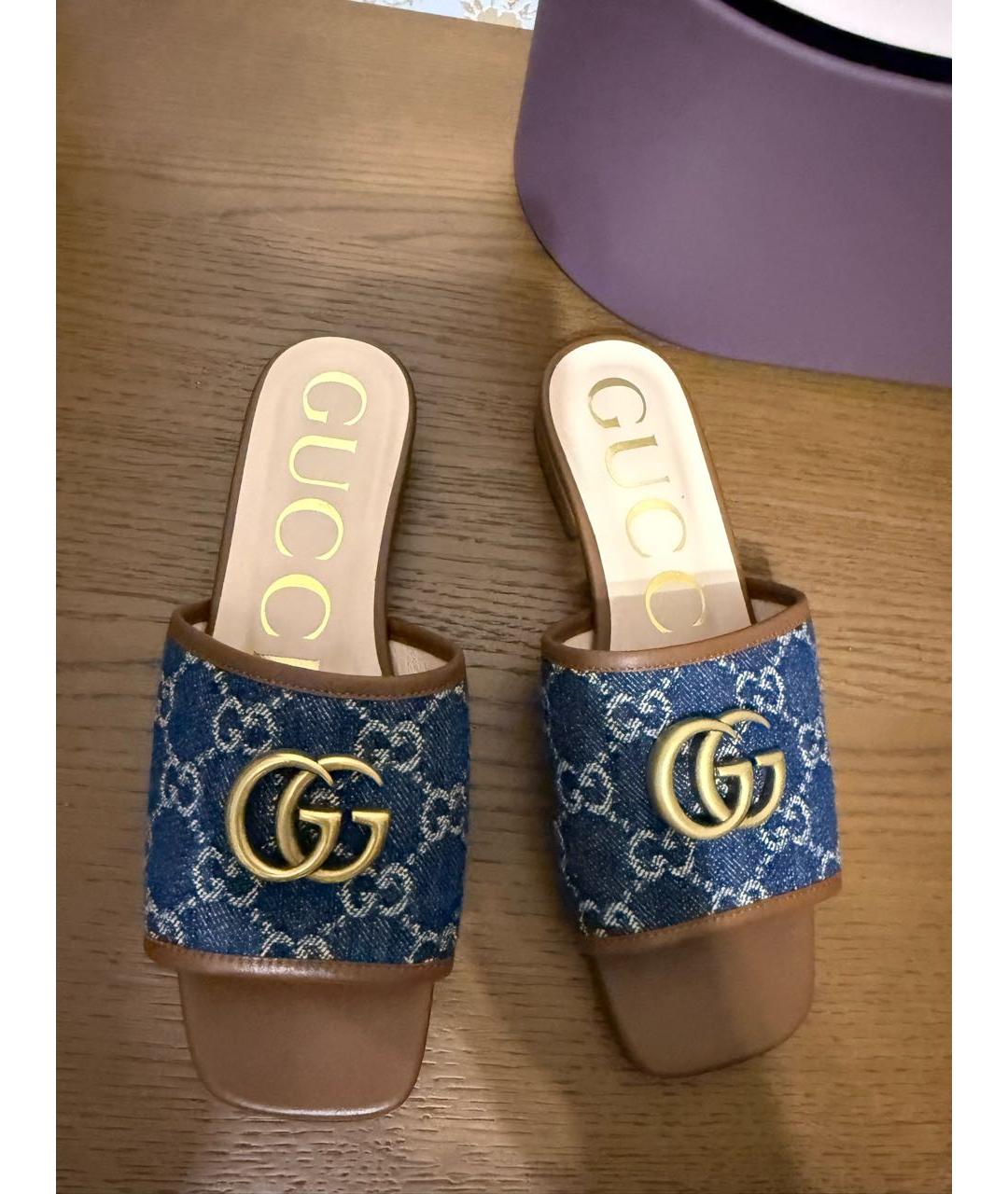 GUCCI Темно-синие текстильные шлепанцы, фото 5