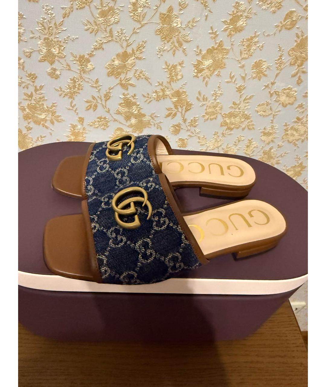 GUCCI Темно-синие текстильные шлепанцы, фото 6