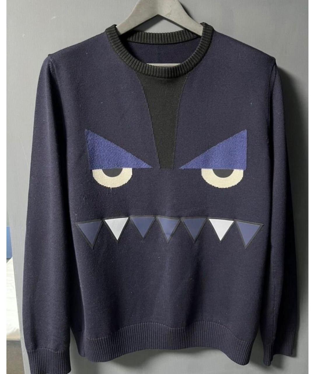 FENDI Синий шерстяной джемпер / свитер, фото 4