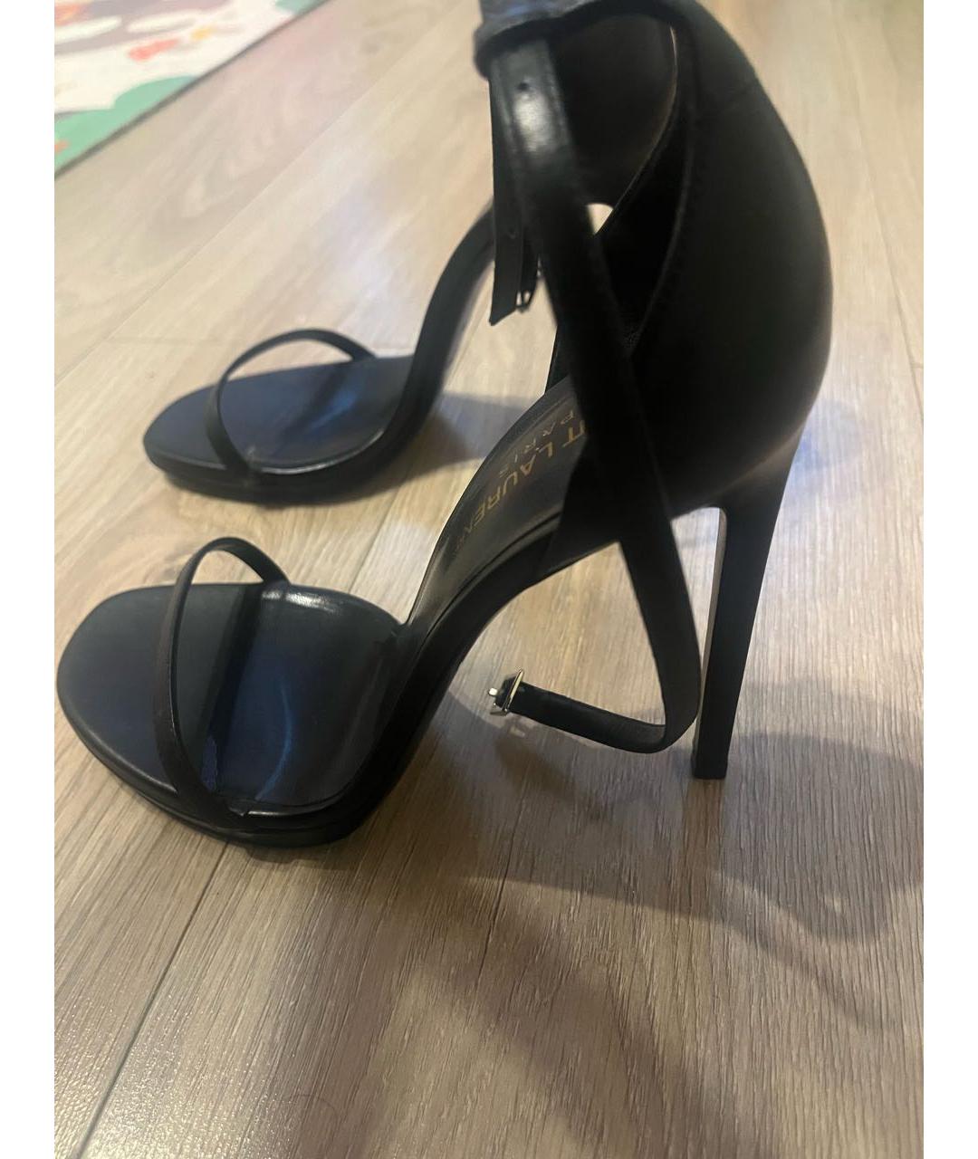 SAINT LAURENT Черные кожаные босоножки, фото 3