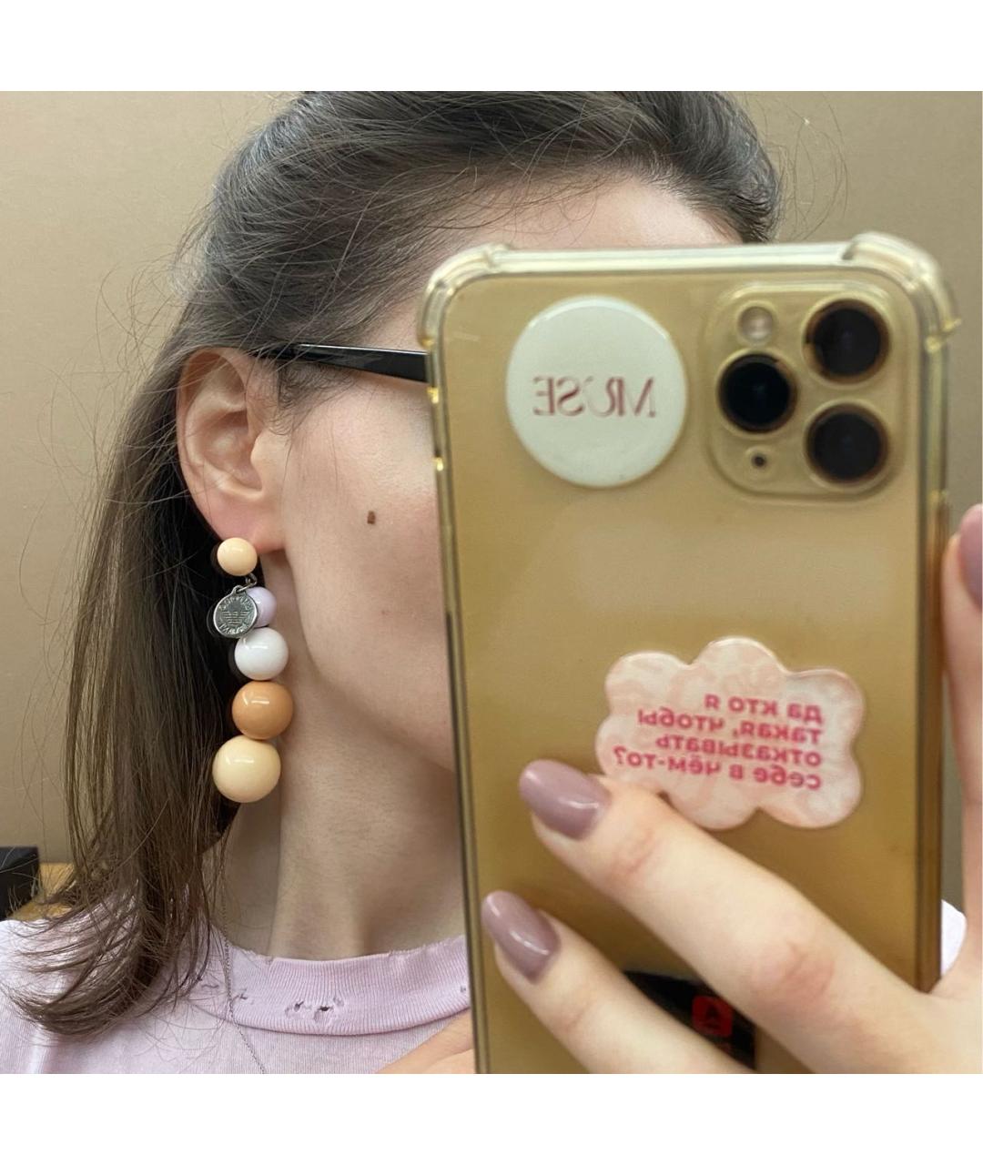 EMPORIO ARMANI Бежевые пластиковые серьги, фото 4