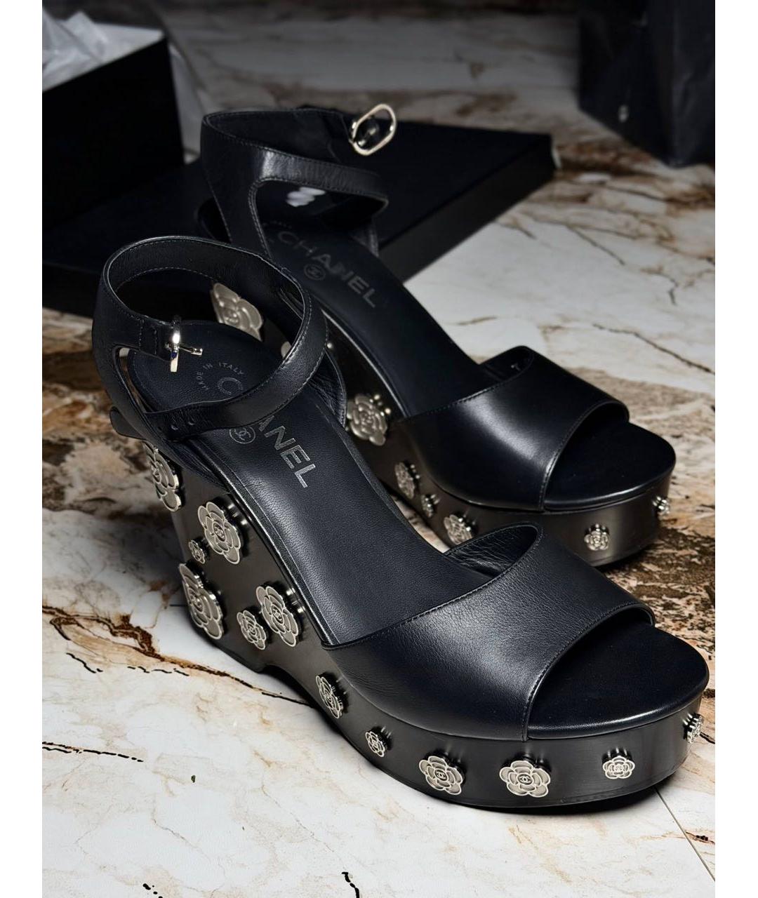 CHANEL Черные кожаные босоножки, фото 4