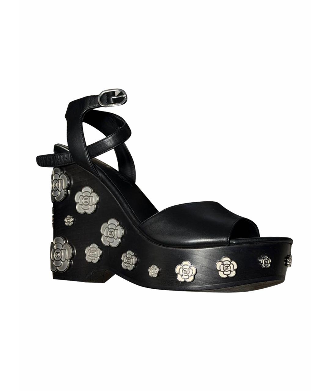 CHANEL Черные кожаные босоножки, фото 1