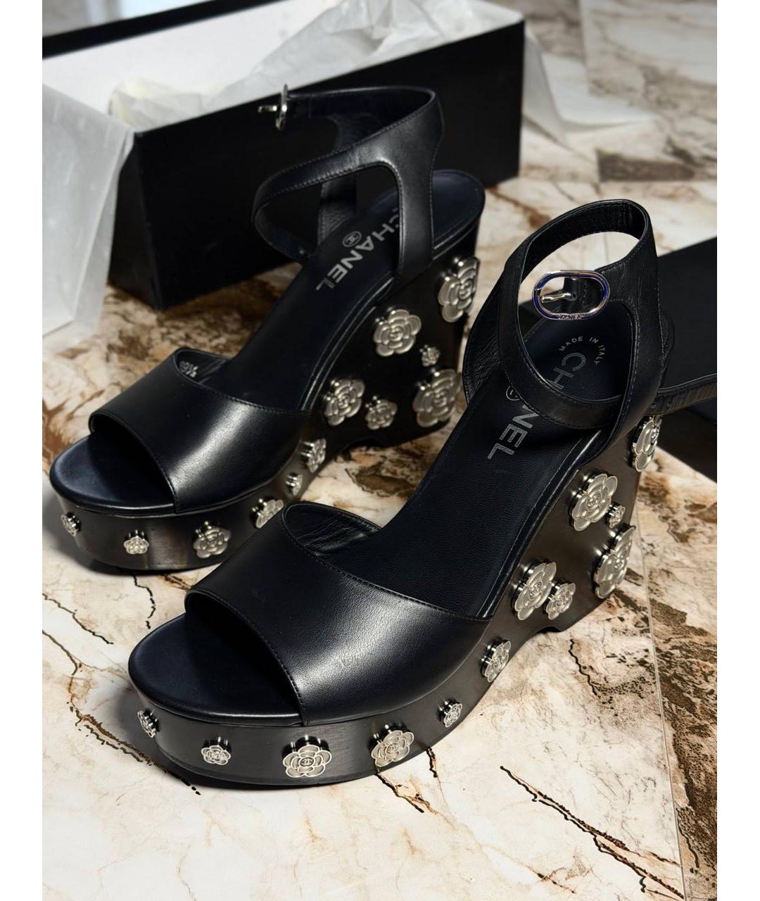 CHANEL Черные кожаные босоножки, фото 6