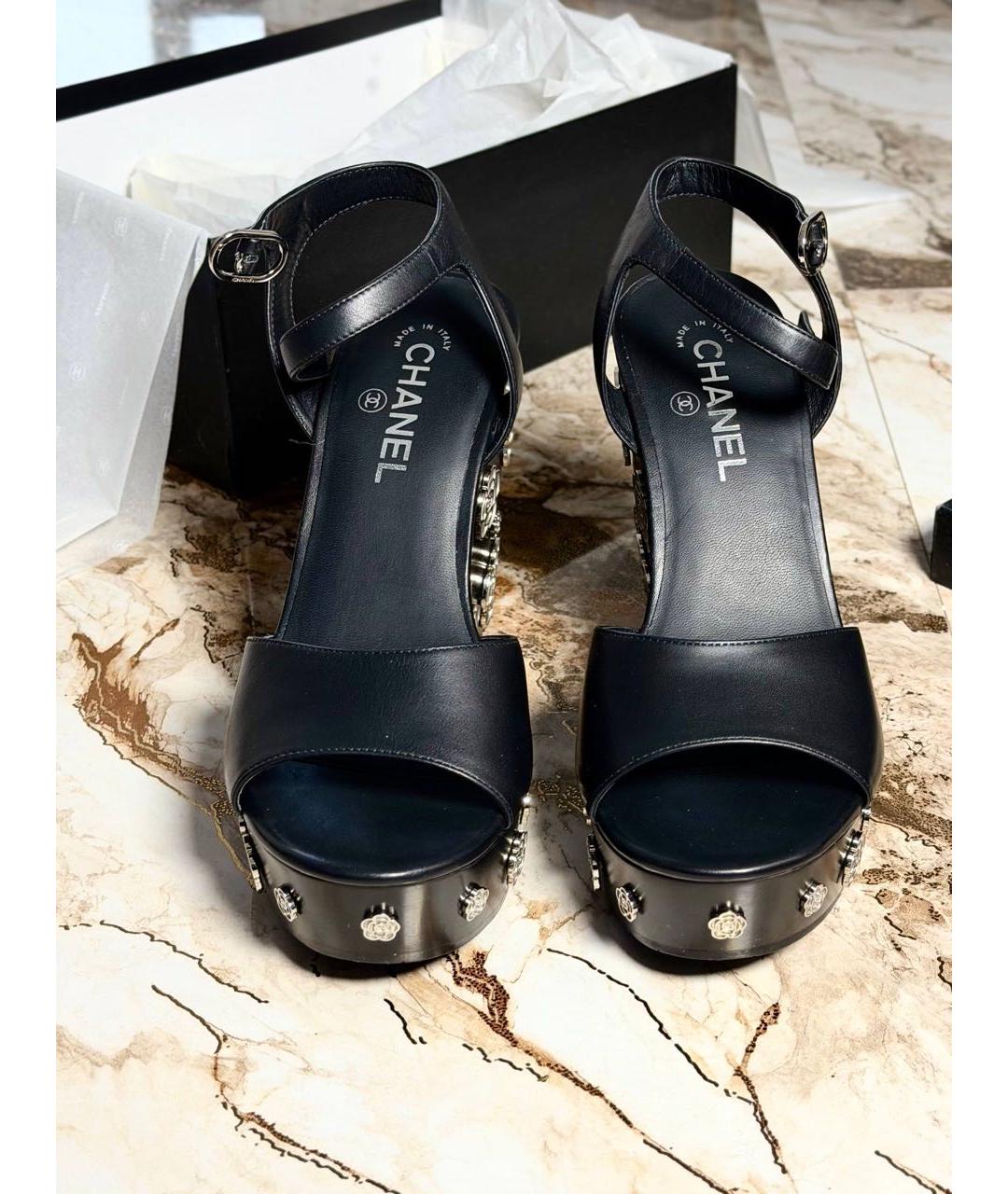 CHANEL Черные кожаные босоножки, фото 5