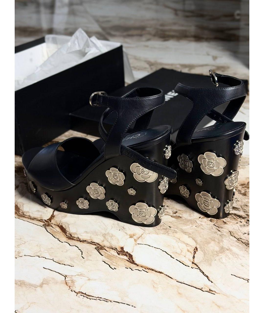 CHANEL Черные кожаные босоножки, фото 2