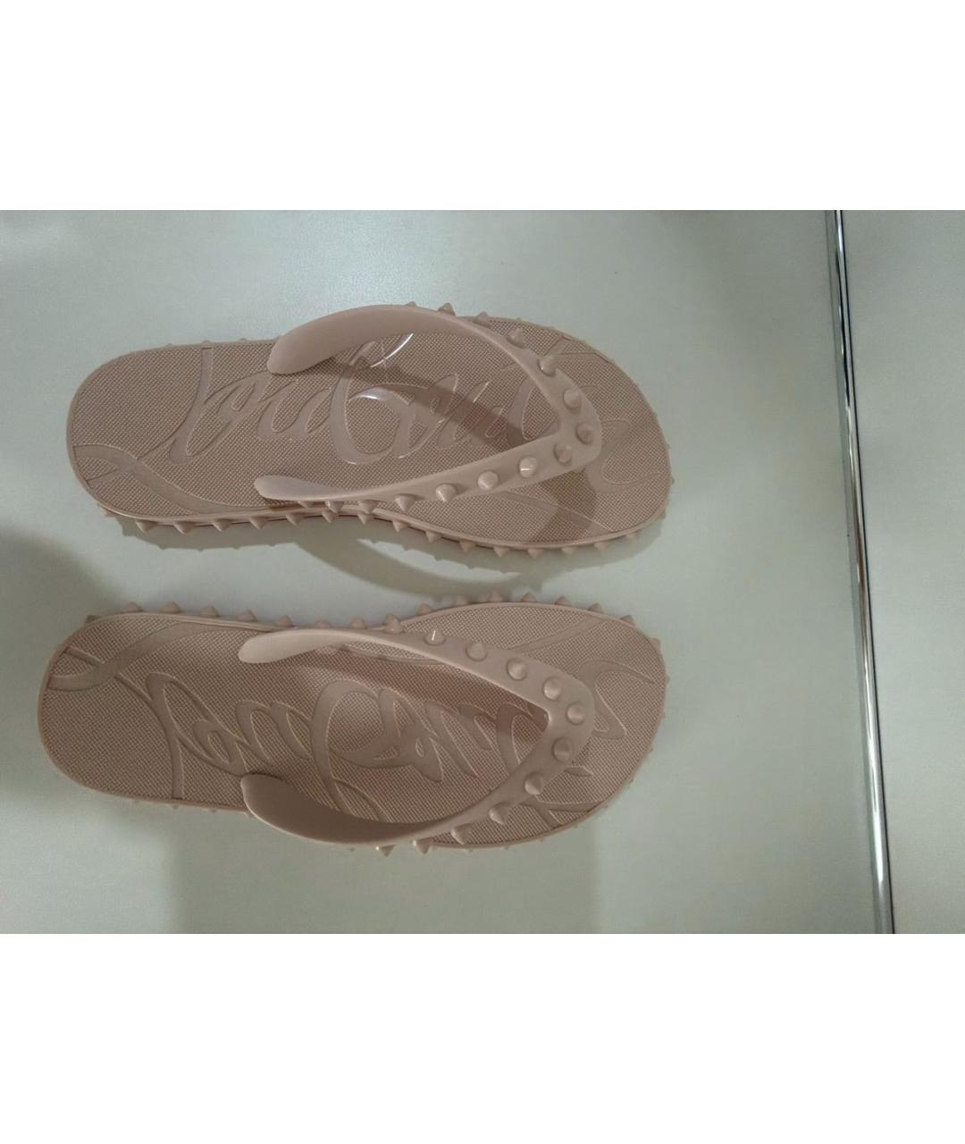 CHRISTIAN LOUBOUTIN Бежевые резиновые шлепанцы, фото 5