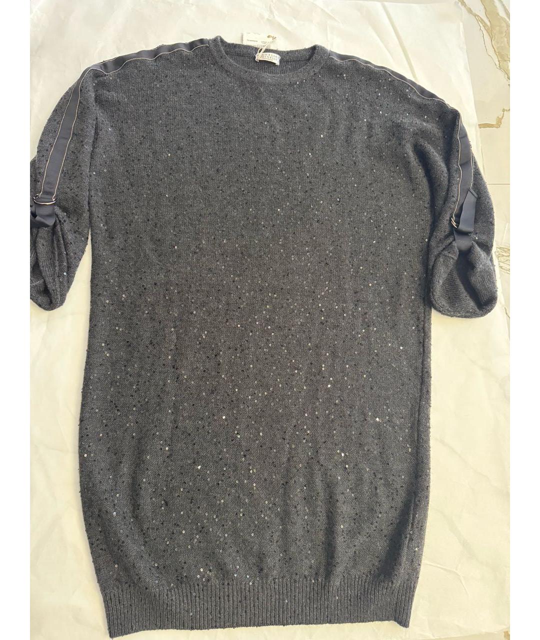 BRUNELLO CUCINELLI Антрацитовое кашемировое повседневное платье, фото 2