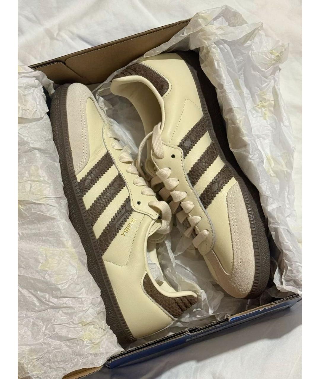 ADIDAS Бежевые кожаные кеды, фото 2