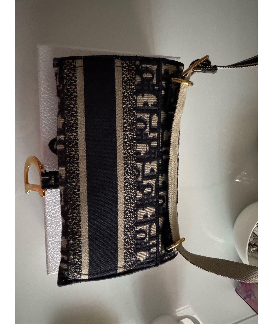 CHRISTIAN DIOR Темно-синяя жаккардовая сумка с короткими ручками, фото 3