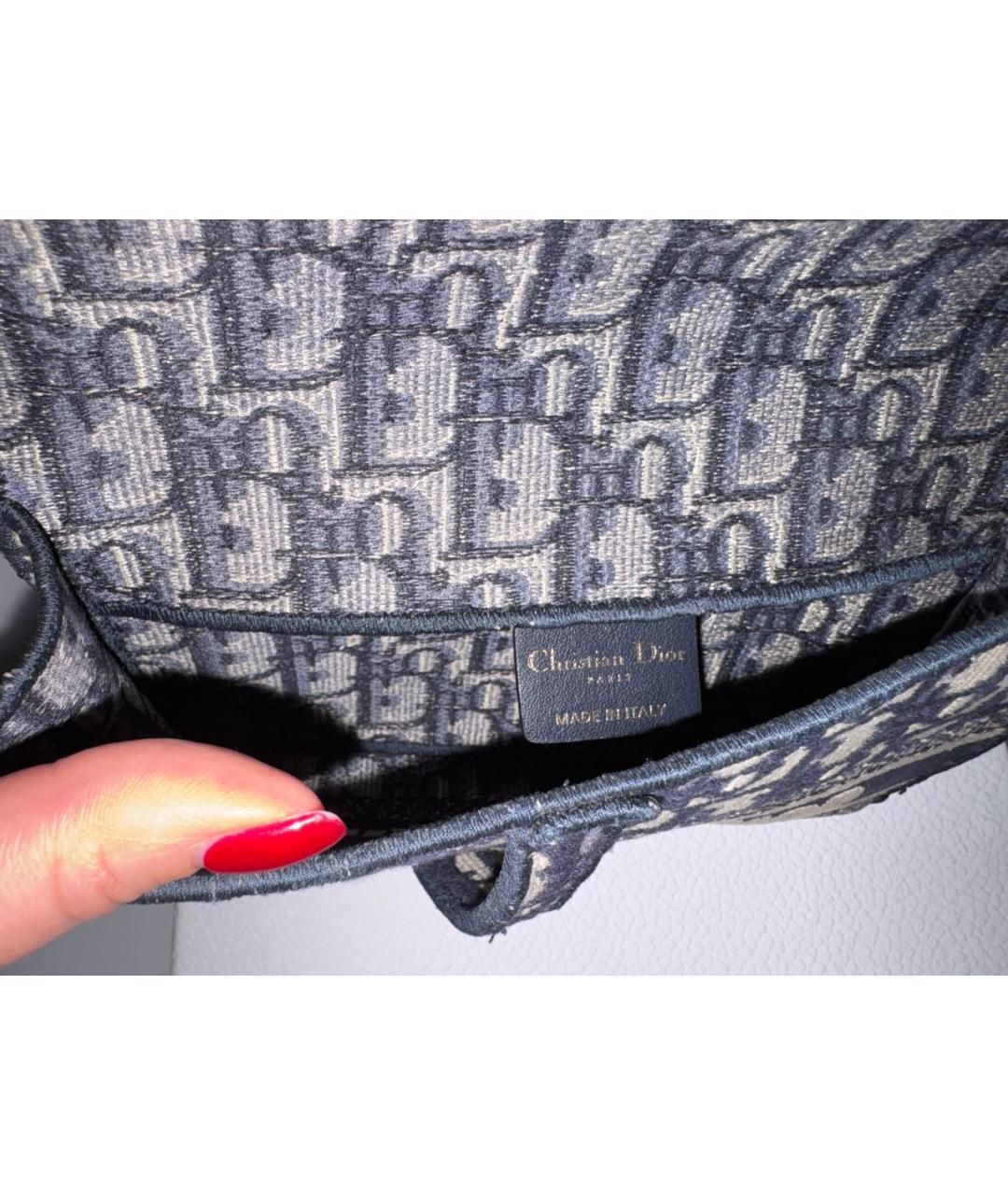 CHRISTIAN DIOR Темно-синяя жаккардовая сумка с короткими ручками, фото 4