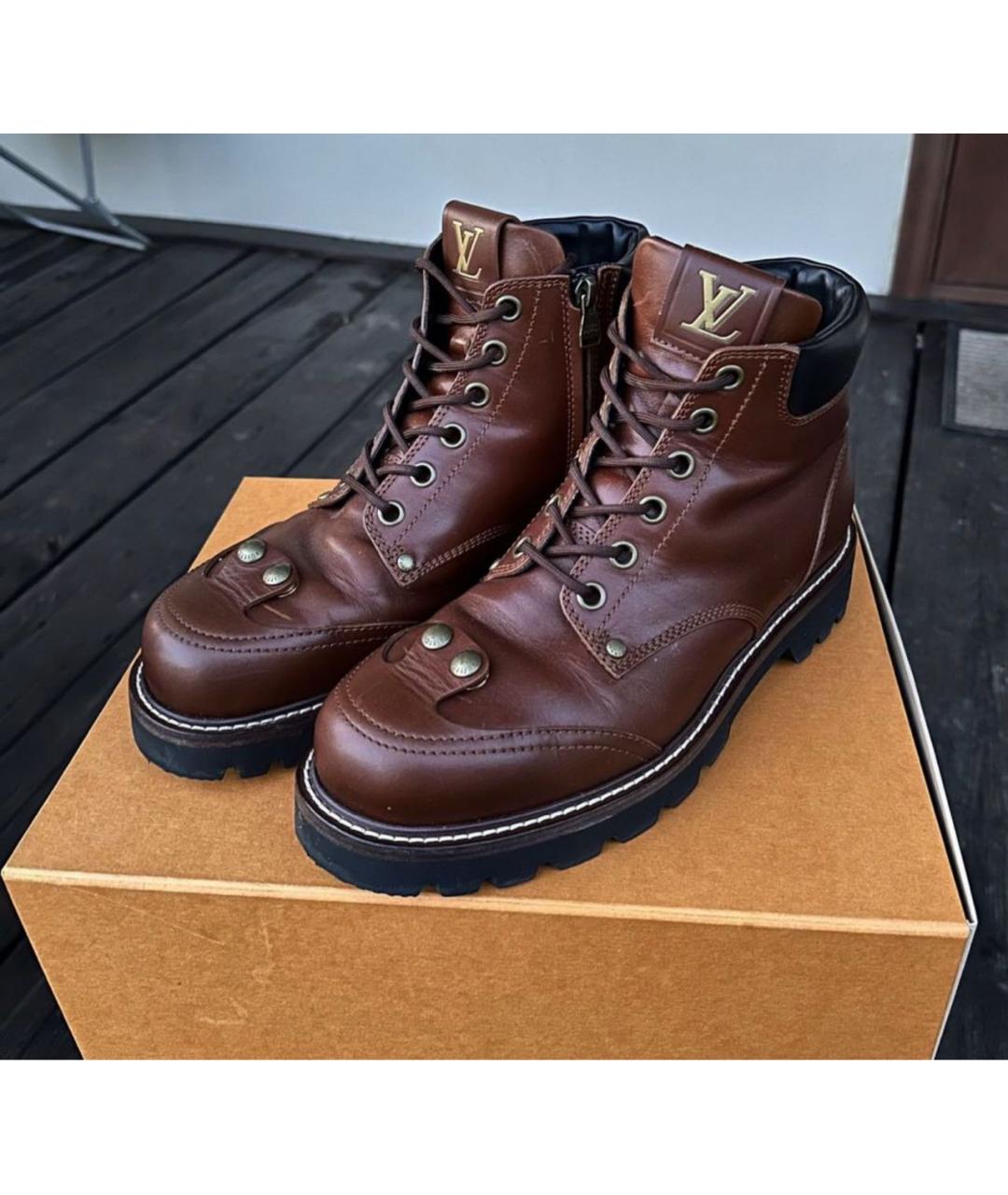 LOUIS VUITTON Коричневые кожаные ботинки, фото 7
