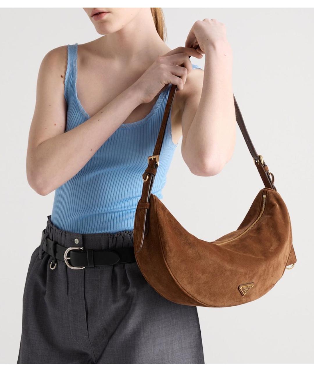 PRADA Коричневая замшевая сумка через плечо, фото 2