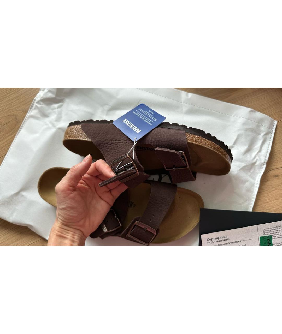 BIRKENSTOCK Коричневые кожаные шлепанцы, фото 8