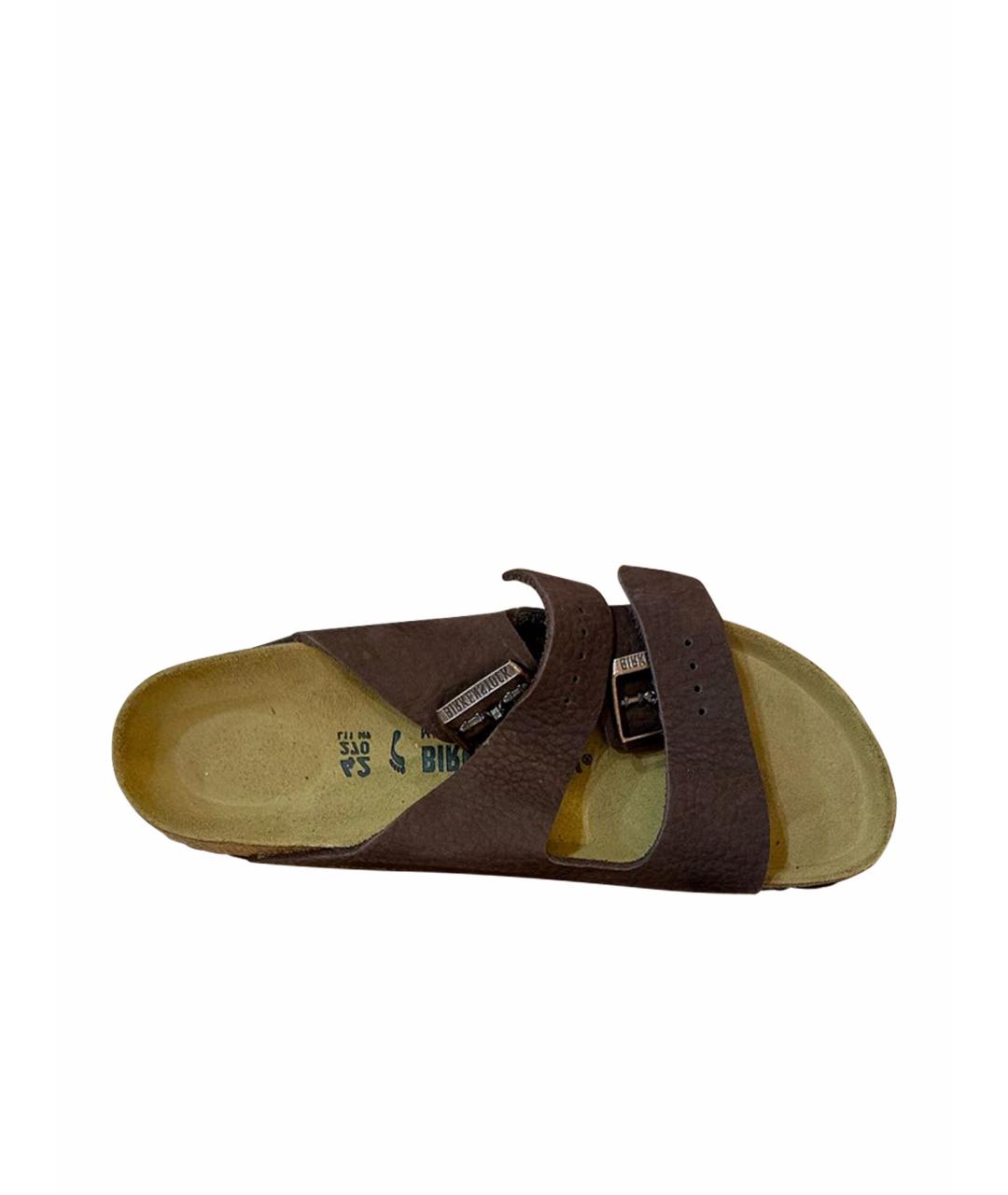 BIRKENSTOCK Коричневые кожаные шлепанцы, фото 1