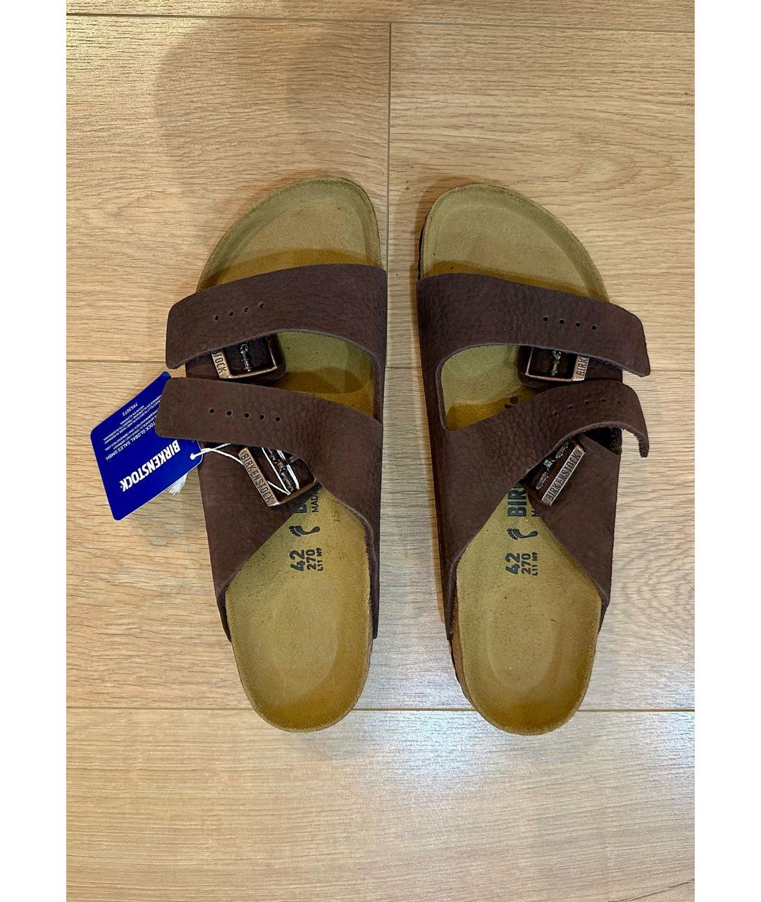 BIRKENSTOCK Коричневые кожаные шлепанцы, фото 4