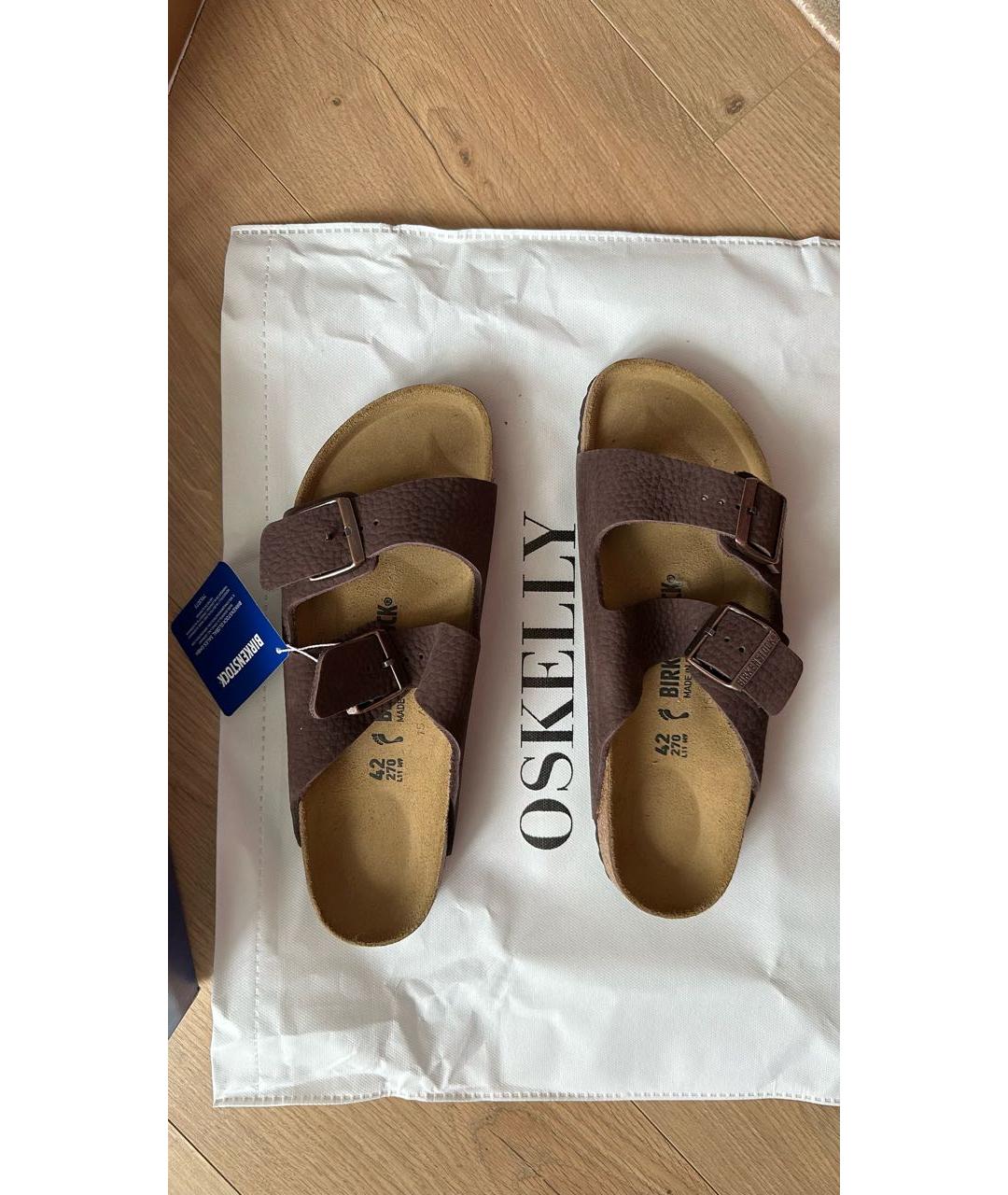 BIRKENSTOCK Коричневые кожаные шлепанцы, фото 2
