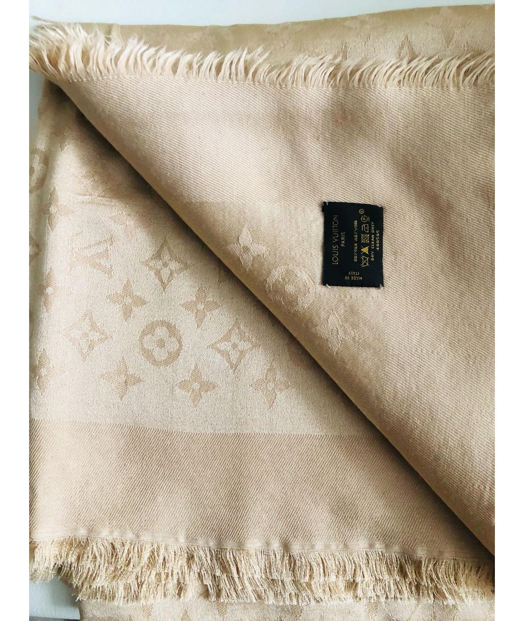 LOUIS VUITTON Бежевый шелковый платок, фото 6