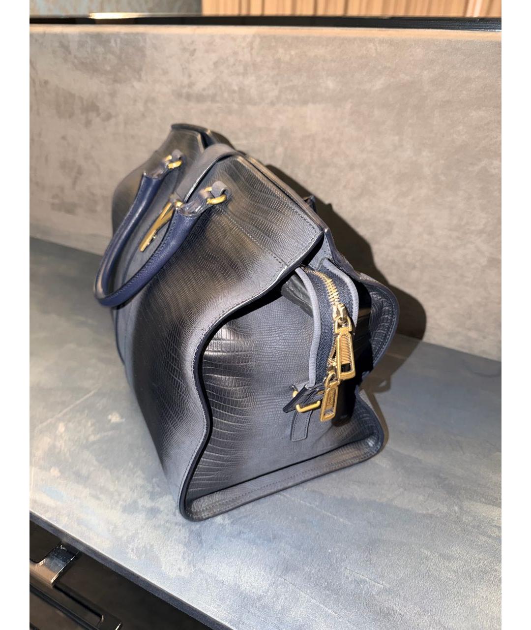 SAINT LAURENT Темно-синяя кожаная сумка тоут, фото 2