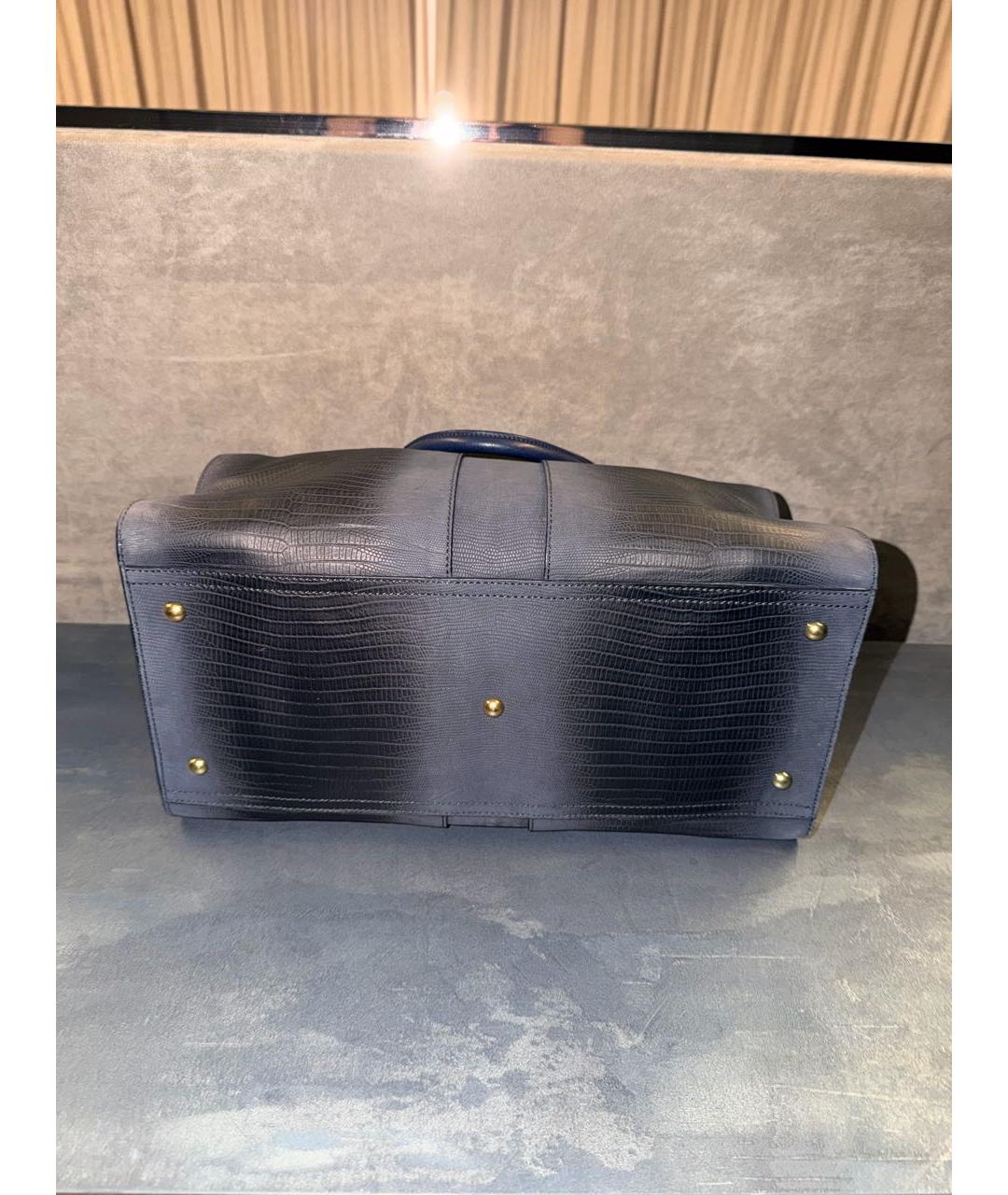 SAINT LAURENT Темно-синяя кожаная сумка тоут, фото 6