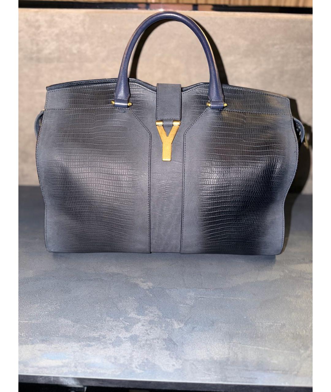 SAINT LAURENT Темно-синяя кожаная сумка тоут, фото 7