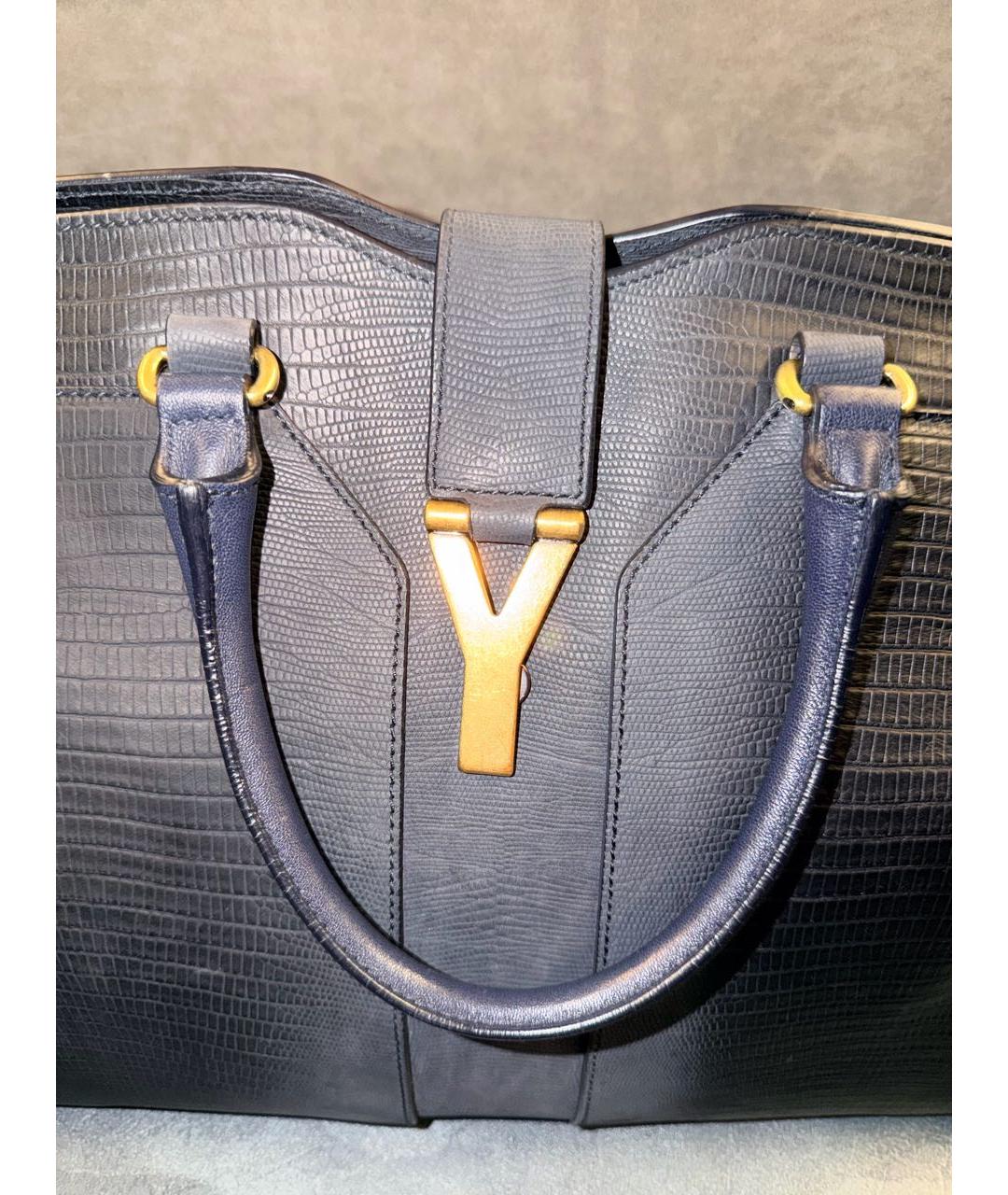 SAINT LAURENT Темно-синяя кожаная сумка тоут, фото 5