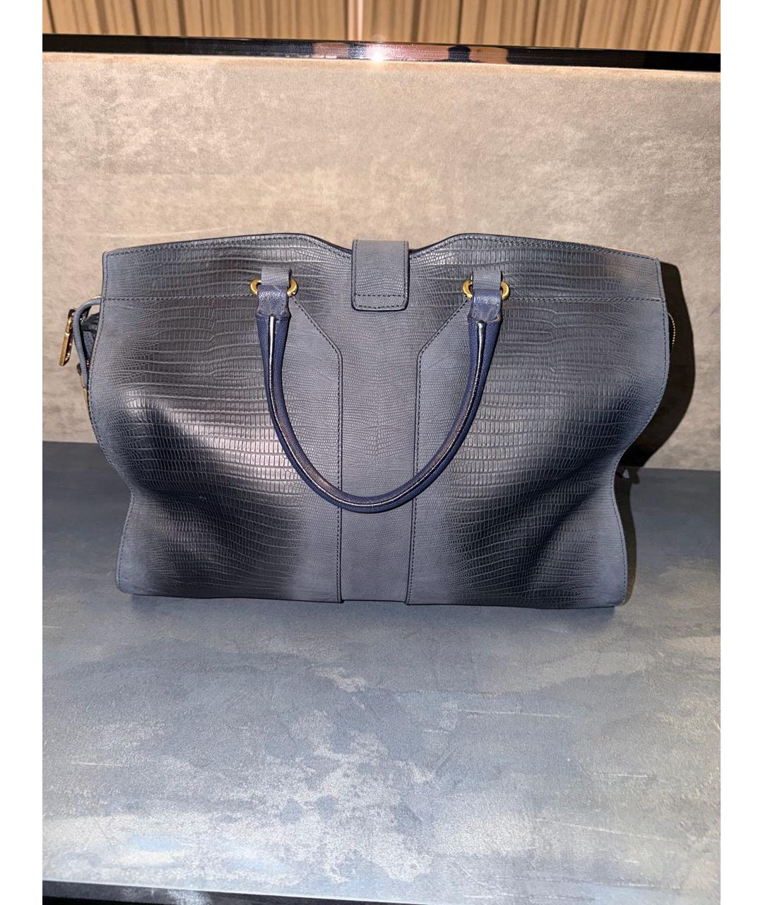 SAINT LAURENT Темно-синяя кожаная сумка тоут, фото 3