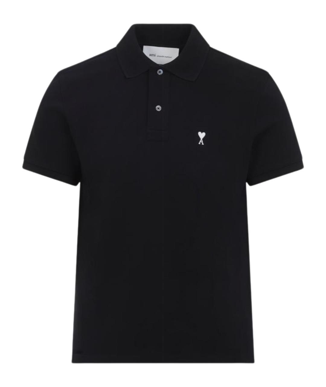 Ami Paris Черное хлопковое поло с коротким рукавом, фото 1