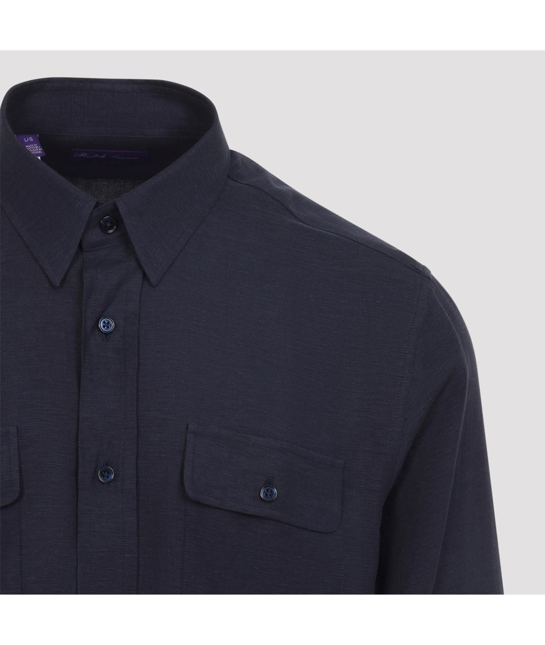 RALPH LAUREN PURPLE LABEL Синяя шелковая кэжуал рубашка, фото 3