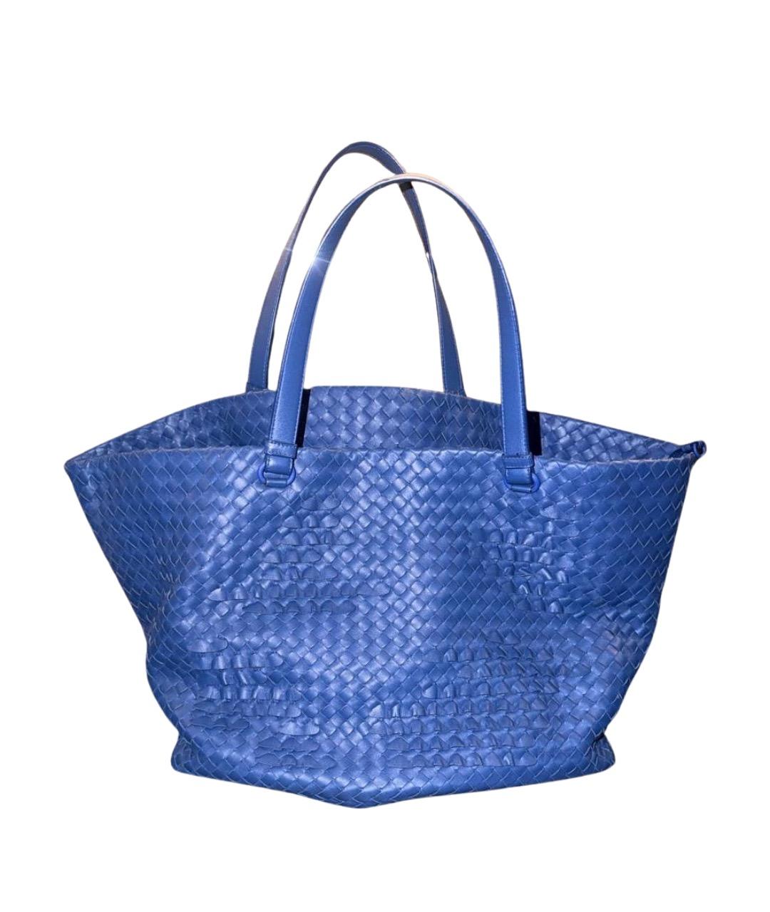 BOTTEGA VENETA Синяя кожаная сумка тоут, фото 1